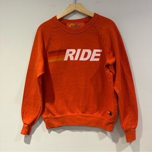 Aviator Nation Orange 'RIDE' Crewneck with Retro Stripe
